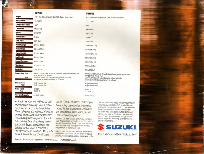 1990 Suzuki DR350 brochure.