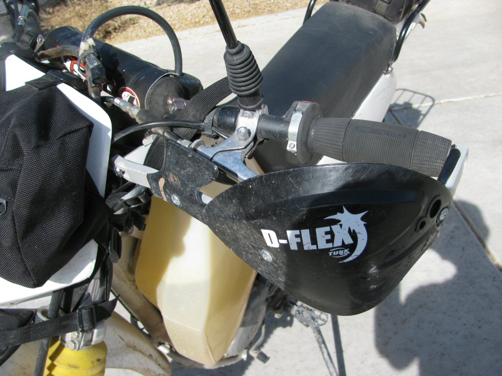 Tusk D-Flex hand guards mounted on a 1993 Suzuki DR350.