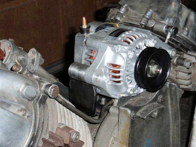 The alternator conversion kit as created by Bob Nolan and Greg Field. Applicable to Moto Guzzi V700, V7 Special, Ambassador, 850 GT, 850 GT California, Eldorado, and 850 California Police motorcycles.