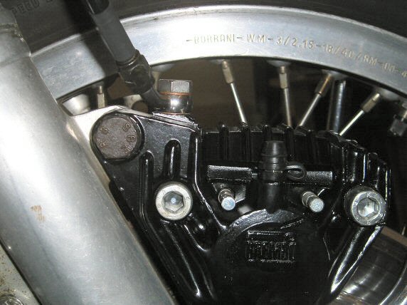 Installing new brake lines on Moto Guzzi 850 GT, 850 GT California, Eldorado, and 850 California Police motorcycles equipped with a disc front brake.