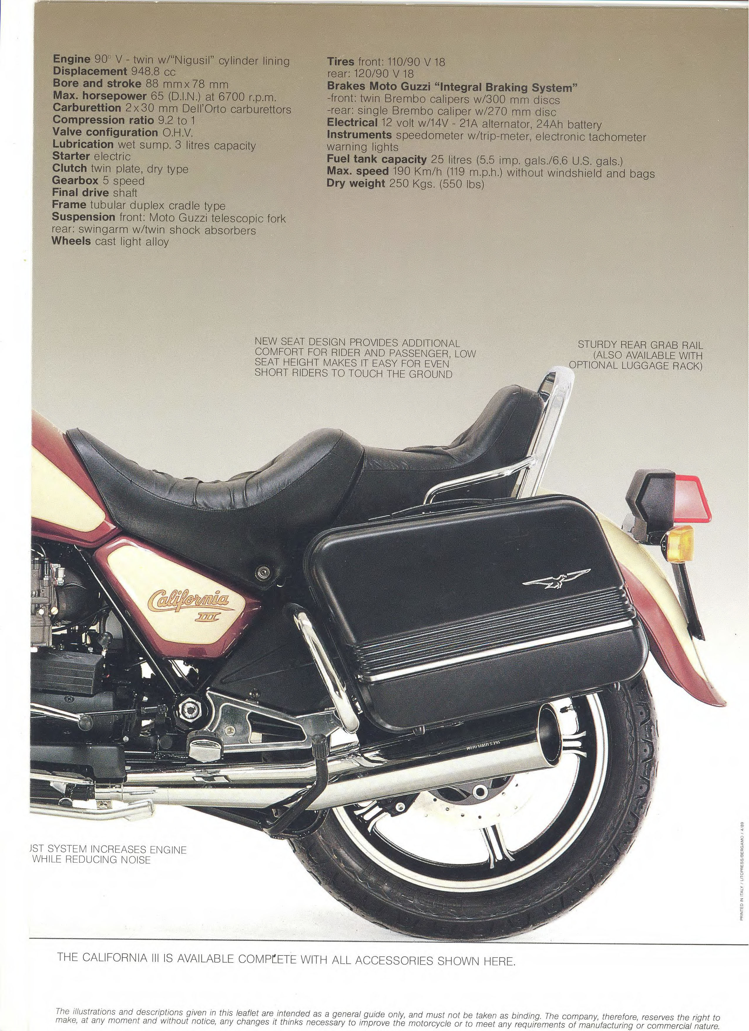 Moto Guzzi factory brochure: California III 1987