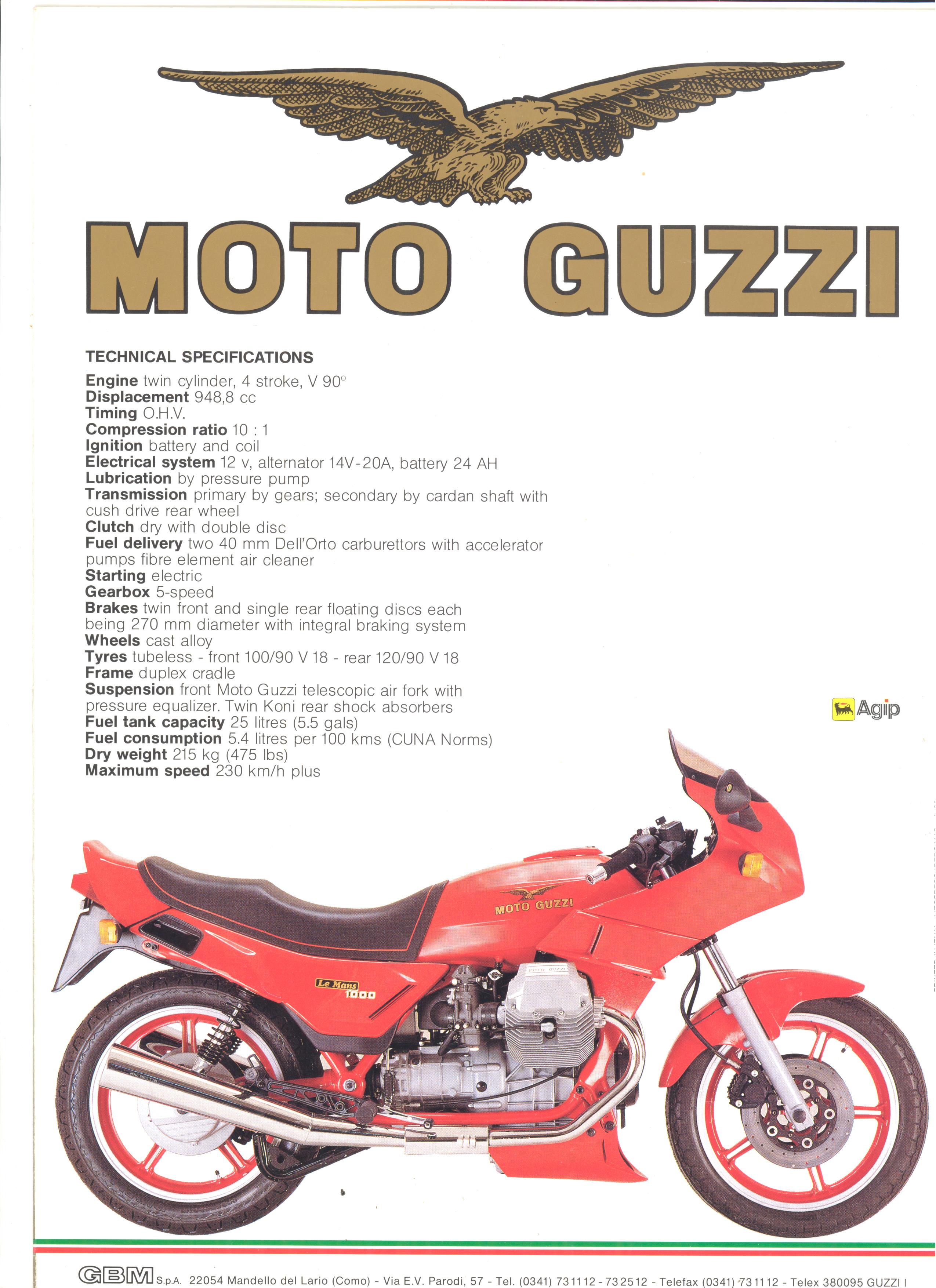 Moto Guzzi factory brochure: Le Mans 1000