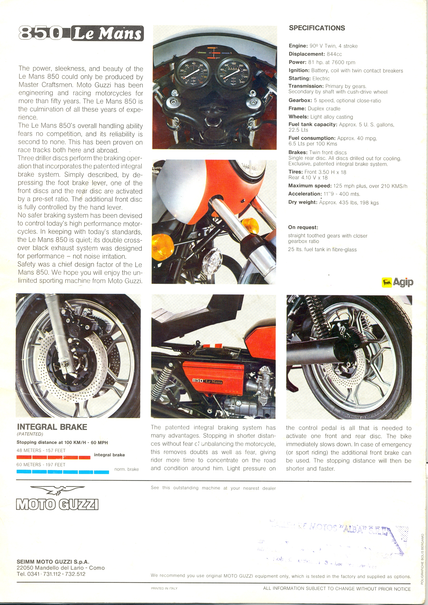 Moto Guzzi factory brochure: 850 Le Mans (blue)