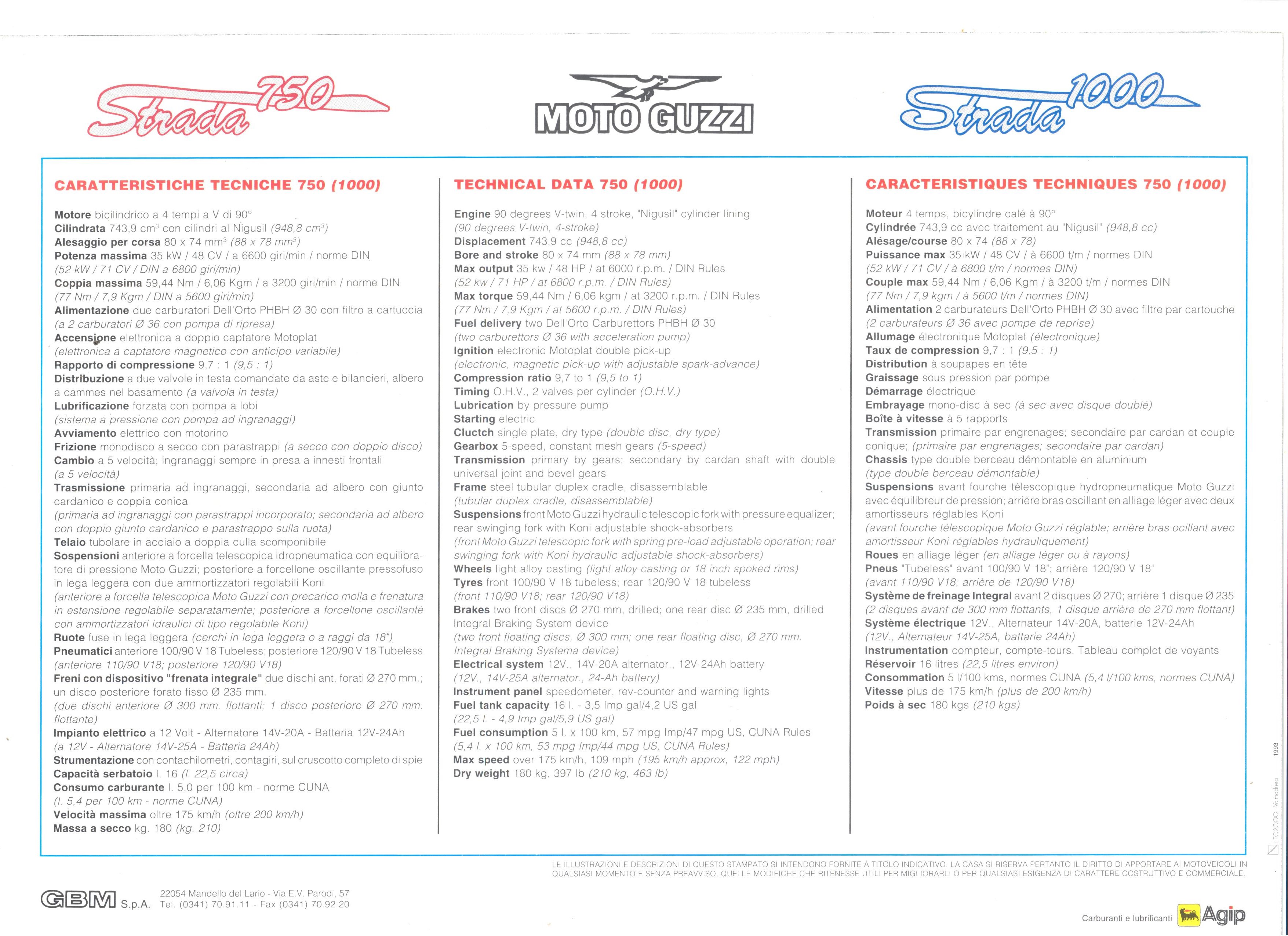 Moto Guzzi factory brochure: Strada 750 - 1000