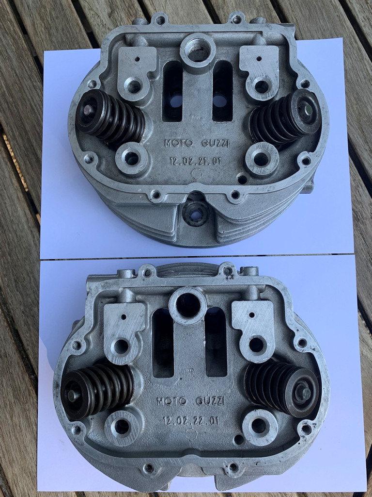 Very rare cylinder heads (MG# 12022101 and MG# 12022201). Applicable to Moto Guzzi V700, V7 Special, Ambassador, 850 GT, 850 GT California, Eldorado, and 850 California Police models.