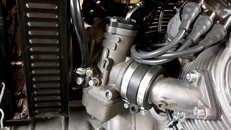 Dellorto PHF 30 carburetor fitment on a Moto Guzzi Ambassador.