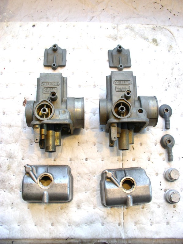 Moto Guzzi carburetors cleaned with Pine-Sol.