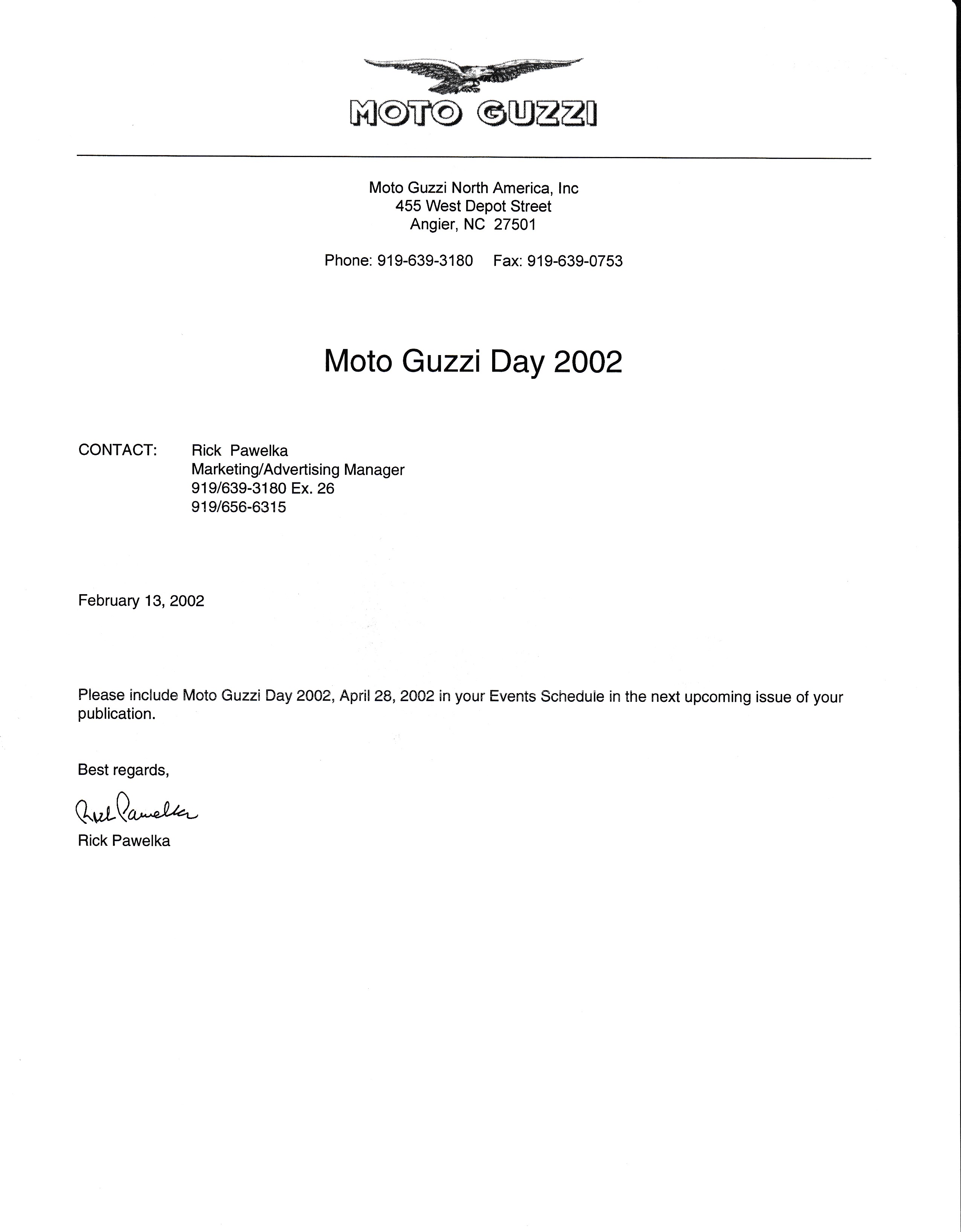 Press release - Moto Guzzi Day 2002