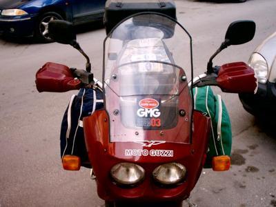 Homemade windshield fitted to a Moto Guzzi Quota 1000. Windshield made by Riccardo Rompani.