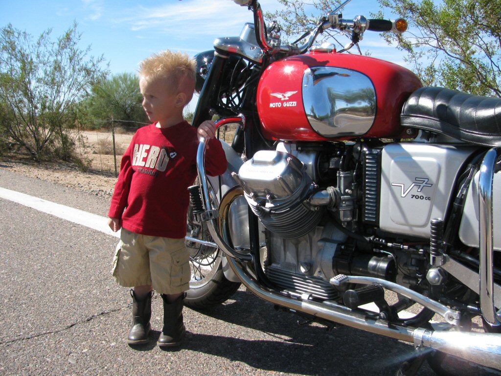 Robert Scharf's Moto Guzzi V700 with Abraham Zane Bender.