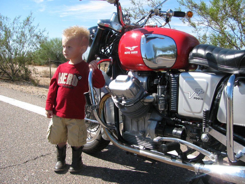 Robert Scharf's Moto Guzzi V700 with Abraham Zane Bender.