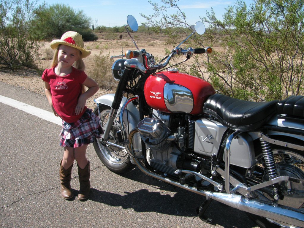 Robert Scharf's Moto Guzzi V700 with Darby Anne Bender.