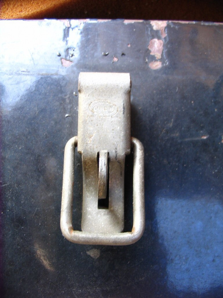 Left saddlebag: Close up of latch with CORBIN logo. LAPD saddlebags as used on Police versions of the Moto Guzzi V700, Ambassador, and Eldorado