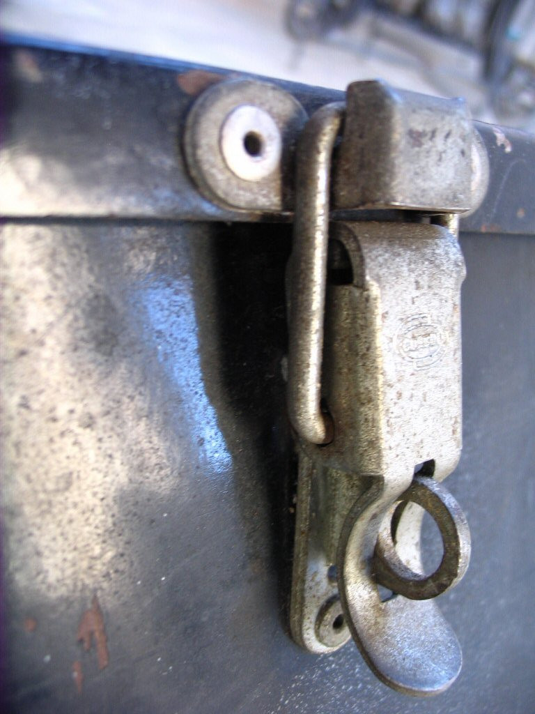 Right saddlebag: Close up of latch with CORBIN logo. LAPD saddlebags as used on Police versions of the Moto Guzzi V700, Ambassador, and Eldorado