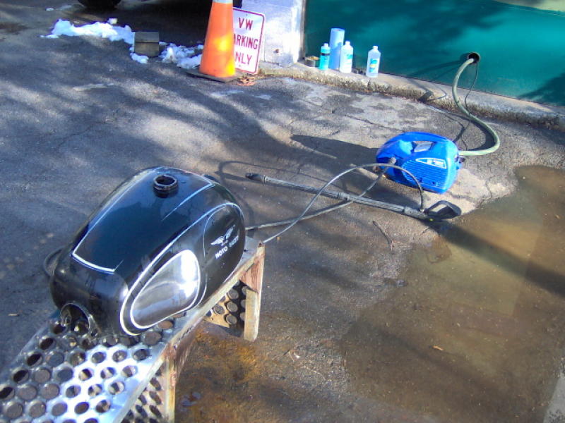 Final cleaning of the tank. Drained the solution, then flushed thoroughly with the pressure washer.