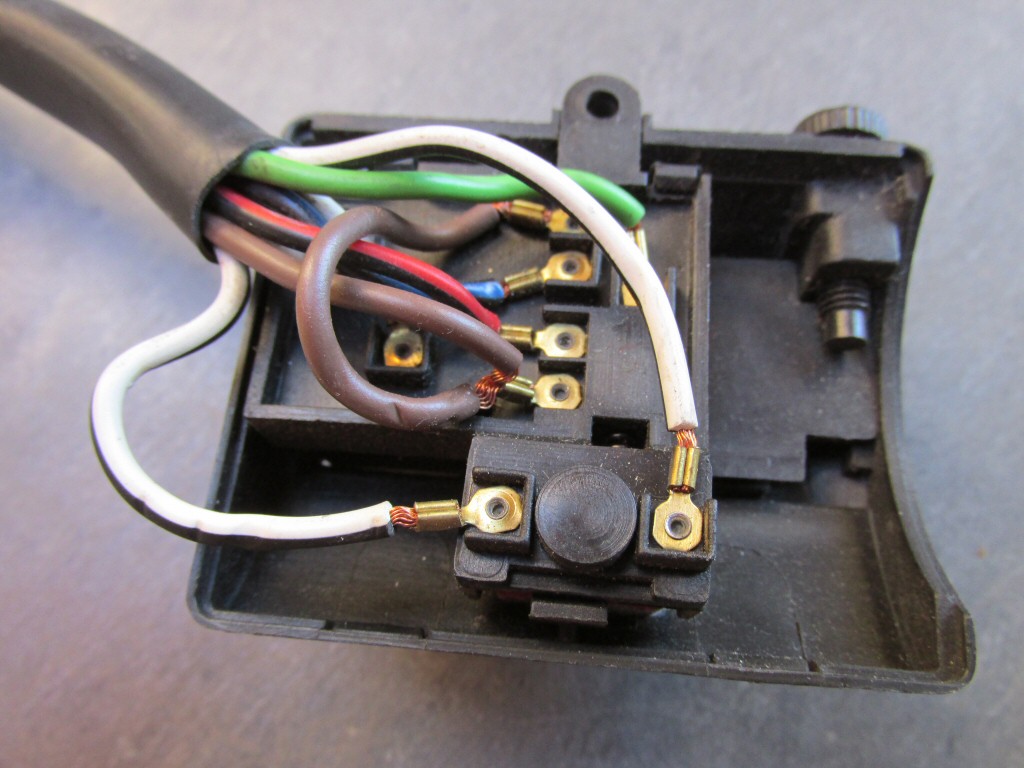 Right handlebar switch wiring for a 1985 Moto Guzzi Le Mans 1000 (MG# 28750340).