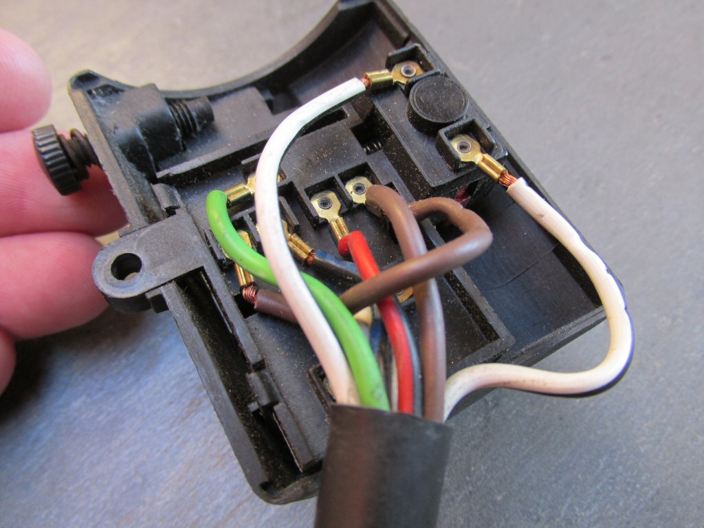 Right handlebar switch wiring for a 1985 Moto Guzzi Le Mans 1000 (MG# 28750340).